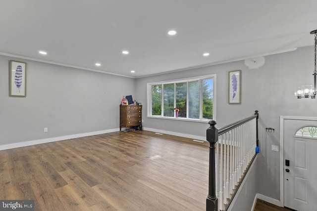 1604 Old New Windsor Rd, New Windsor, MD 21776 - foyer entrance featuring crown molding, a chandelier, wood finished floors, recessed lighting, and baseboards