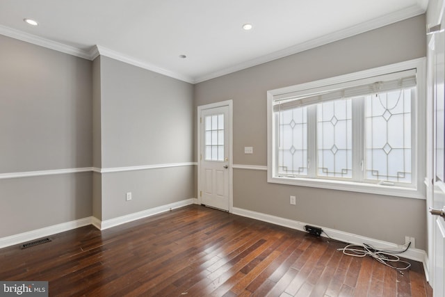 1208 Shepherd St NW, Washington, DC 20011 - empty room with wood-type flooring, baseboards, crown molding, and recessed lighting