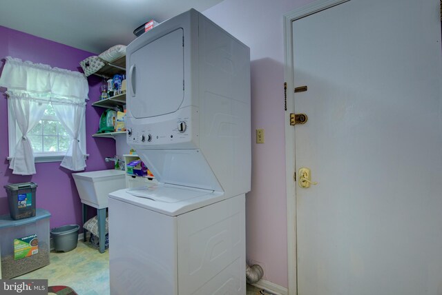 8406 Cedar Ln, King George, VA 22485 - washroom with stacked washing machine and dryer