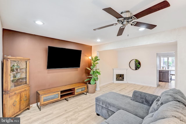 384 Bolton Rd, East Windsor, NJ 08520 - living area with wood finished floors, recessed lighting, ceiling fan, baseboards, and a fireplace