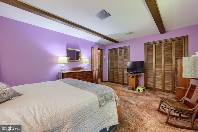 659 Lancaster Pike, New Providence, PA 17560 - bedroom with beam ceiling, multiple closets, and carpet floors