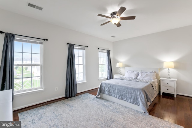 13626 Sylvan Bluff Dr, Leesburg, VA 20176 - bedroom with multiple windows, wood finished floors, and a ceiling fan