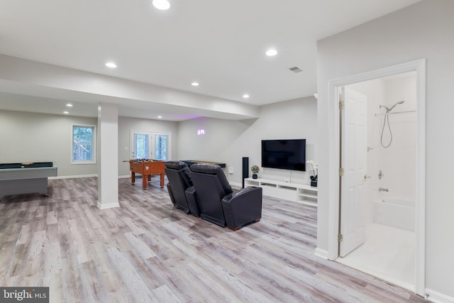 13626 Sylvan Bluff Dr, Leesburg, VA 20176 - living area featuring billiards table, light wood finished floors, and recessed lighting