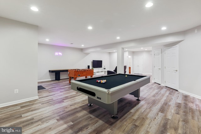 13626 Sylvan Bluff Dr, Leesburg, VA 20176 - game room with pool table, light wood-type flooring, and recessed lighting