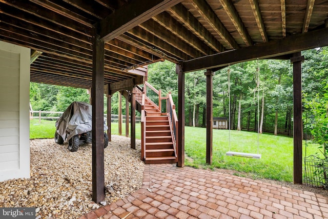 13626 Sylvan Bluff Dr, Leesburg, VA 20176 - view of patio with stairs and an outbuilding