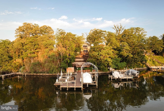 7674 Pine Knob Rd, Pasadena, MD 21122 - dock area with boat lift and a water view