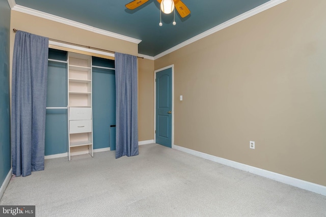 84 Transverse Unit 84, Middle River, MD 21220 - unfurnished bedroom featuring ornamental molding, carpet flooring, baseboards, a closet, and a ceiling fan