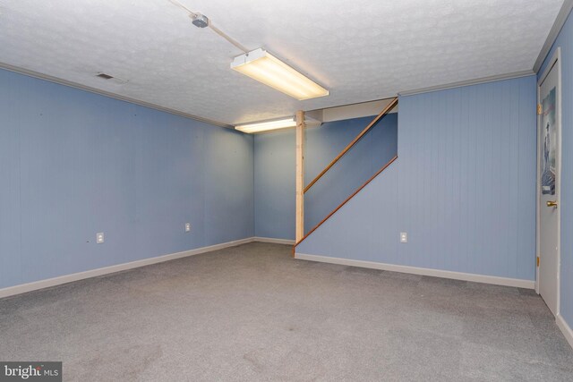 84 Transverse Unit 84, Middle River, MD 21220 - finished basement featuring a textured ceiling, carpet floors, baseboards, and stairway