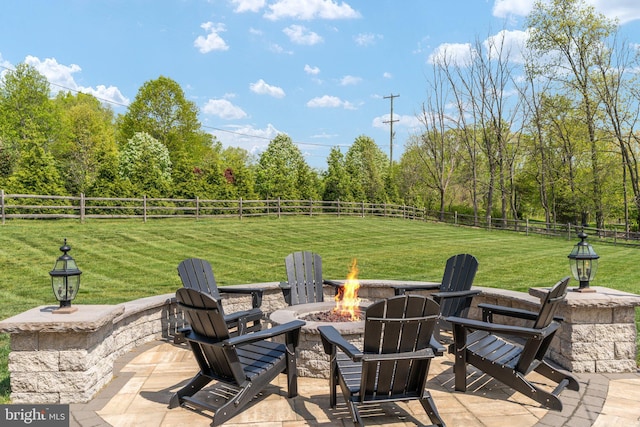 view of patio / terrace with a fire pit