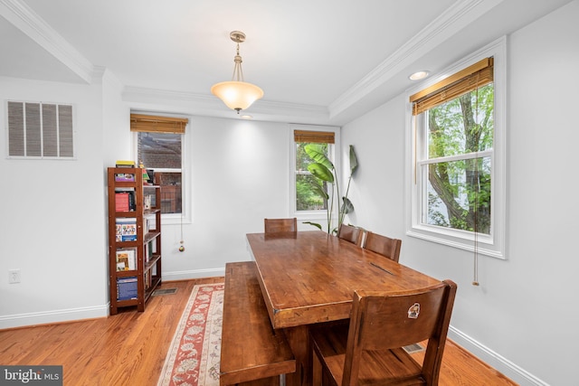 4204 13th Pl NE, Washington, DC 20017 - dining area with healthy amount of natural light, light wood-type flooring, baseboards, and crown molding