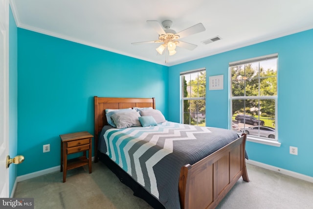 35934 Newberry Crossing Pl, Round Hill, VA 20141 - bedroom with baseboards, light carpet, crown molding, and a ceiling fan