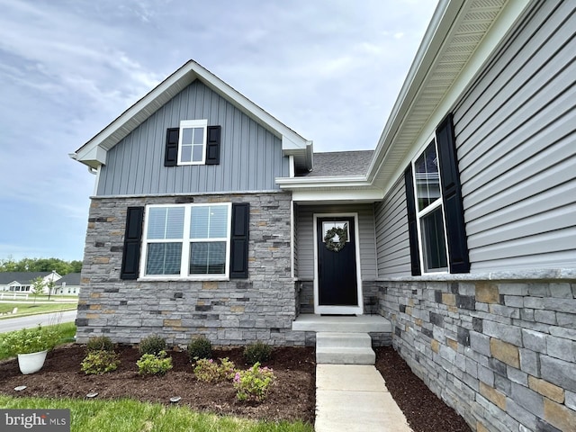 17 Perspective Pl, Hedgesville, WV 25427 - entrance to property featuring stone siding and board and batten siding