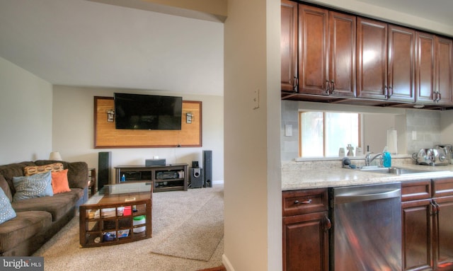 24 Edgewater Ln, Willingboro, NJ 08046 - kitchen with stainless steel dishwasher, open floor plan, a sink, and light countertops
