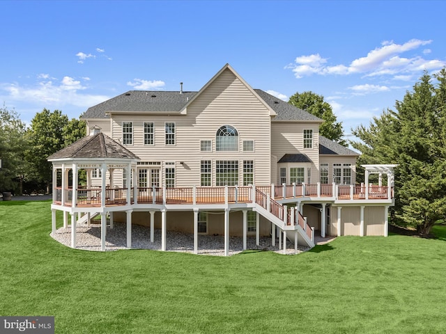 12810 Macbeth Farm Ln, Clarksville, MD 21029 - rear view of property with a wooden deck, stairway, a yard, a gazebo, and roof with shingles