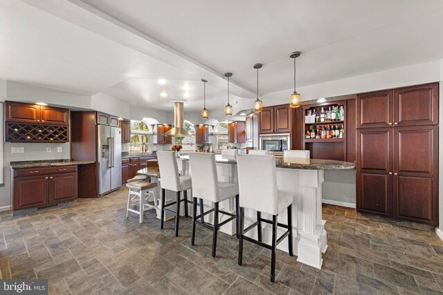 115 Holly Ct, Tuckerton, NJ 08087 - kitchen featuring appliances with stainless steel finishes, a breakfast bar, island range hood, and a center island