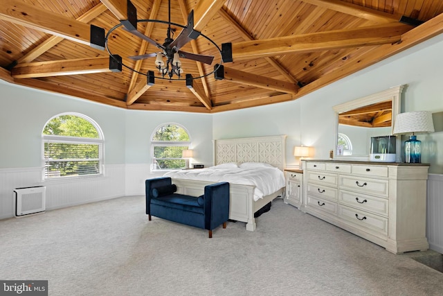 115 Holly Ct, Tuckerton, NJ 08087 - bedroom featuring wood ceiling, a wainscoted wall, and light colored carpet