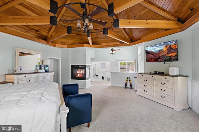 115 Holly Ct, Tuckerton, NJ 08087 - bedroom featuring wooden ceiling, light colored carpet, and a multi sided fireplace