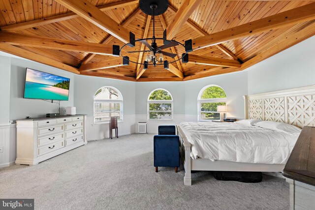 115 Holly Ct, Tuckerton, NJ 08087 - bedroom featuring wooden ceiling, wainscoting, a chandelier, and carpet