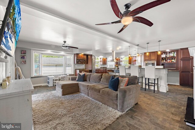 115 Holly Ct, Tuckerton, NJ 08087 - living area with ceiling fan and baseboards