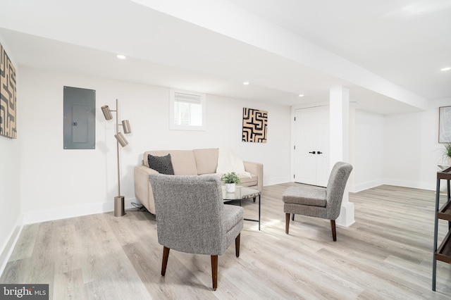 4620 Hunt Pl NE, Washington, DC 20019 - living area featuring electric panel, light wood-style floors, recessed lighting, and baseboards