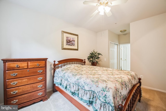 2604 Chapel Lake Dr Unit 107, Gambrills, MD 21054 - bedroom with light colored carpet, baseboards, a closet, and ceiling fan