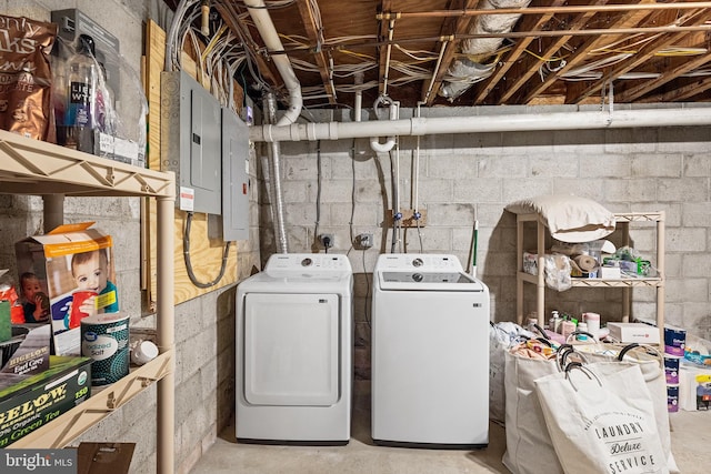 laundry room with independent washer and dryer and electric panel