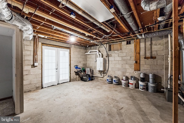 below grade area with concrete block wall