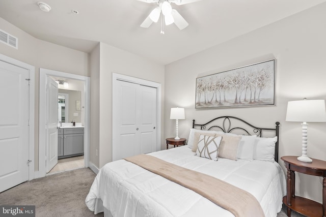 1334 S Quinn St, Arlington, VA 22204 - bedroom featuring carpet floors, a closet, ensuite bath, baseboards, and ceiling fan