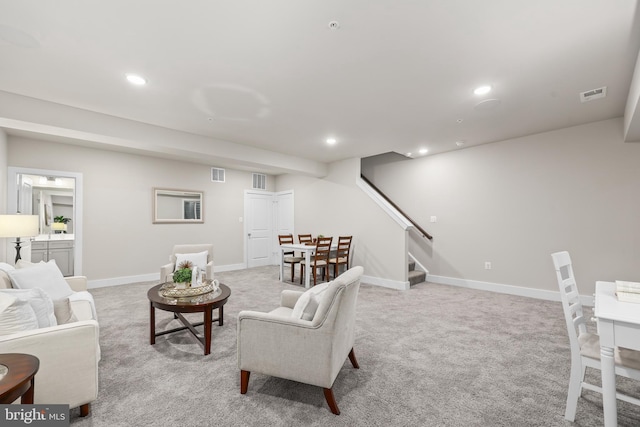 1334 S Quinn St, Arlington, VA 22204 - living room with carpet floors, stairway, recessed lighting, and baseboards