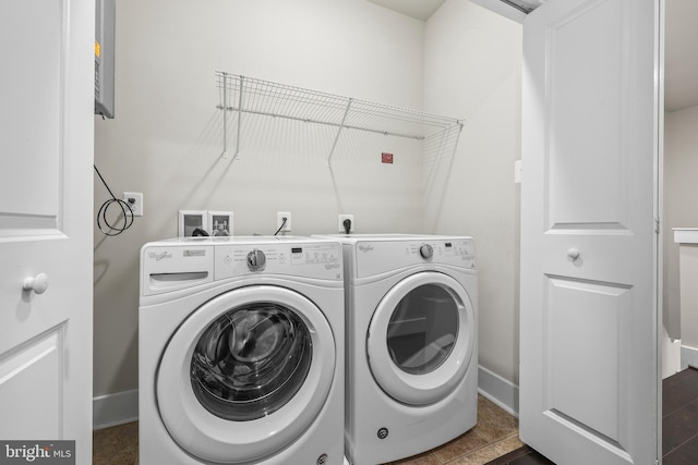 1334 S Quinn St, Arlington, VA 22204 - laundry room with washer and dryer, baseboards, and tile patterned floors