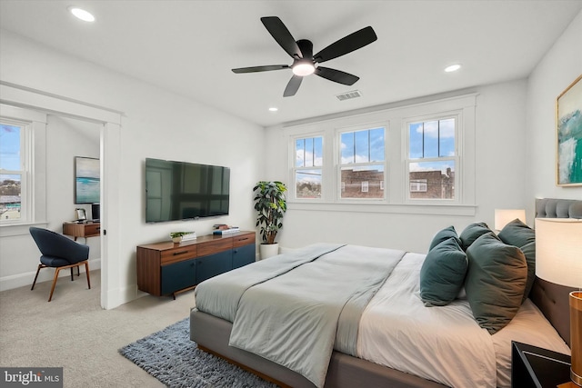 1127 Chesaco Ave, Rosedale, MD 21237 - bedroom featuring multiple windows, light colored carpet, recessed lighting, baseboards, and a ceiling fan