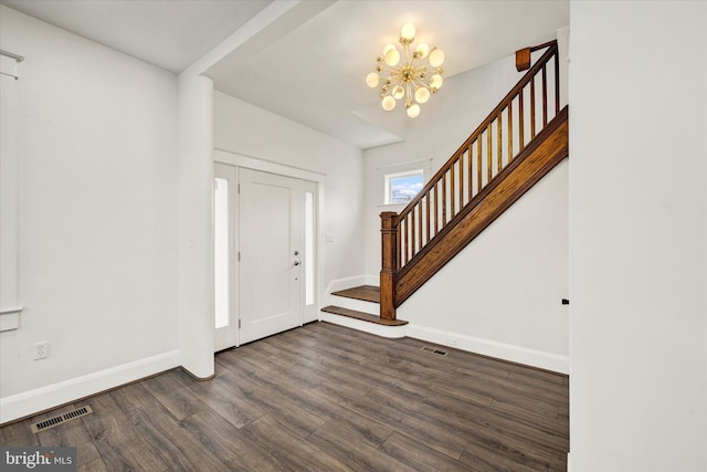 1127 Chesaco Ave, Rosedale, MD 21237 - entryway with stairs, wood finished floors, a chandelier, and baseboards