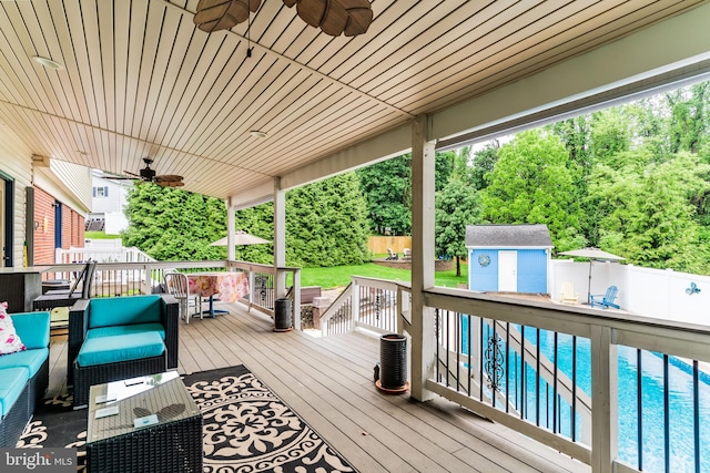 115 Diller Rd, New Cumberland, PA 17070 - deck with ceiling fan, outdoor lounge area, and a fenced backyard
