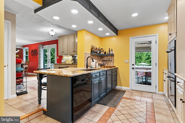 115 Diller Rd, New Cumberland, PA 17070 - kitchen featuring a sink, black dishwasher, plenty of natural light, light tile patterned floors, and recessed lighting