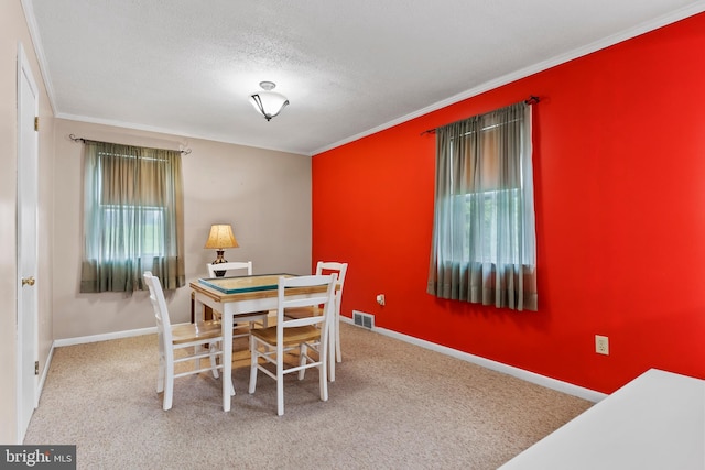 115 Diller Rd, New Cumberland, PA 17070 - dining space with carpet, ornamental molding, a textured ceiling, and baseboards
