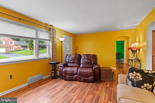115 Diller Rd, New Cumberland, PA 17070 - living room featuring arched walkways, wood finished floors, and baseboards