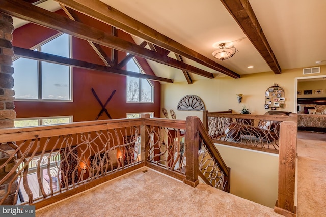 stairway with carpet flooring