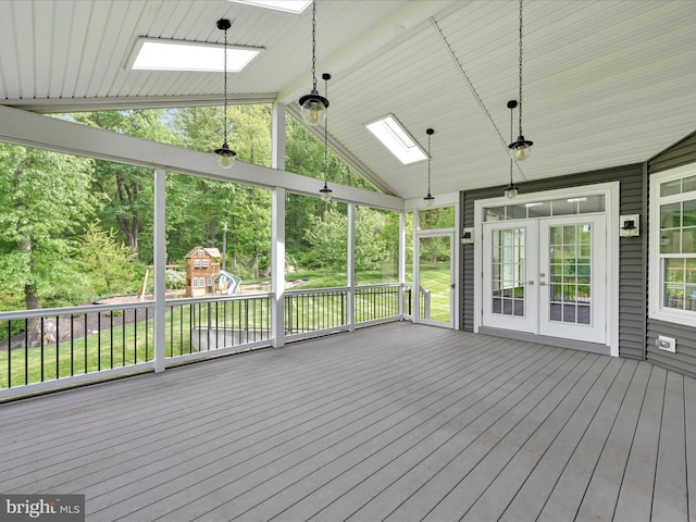 226 Crimson Ln, Elizabethtown, PA 17022 - unfurnished sunroom with a skylight, lofted ceiling, and french doors