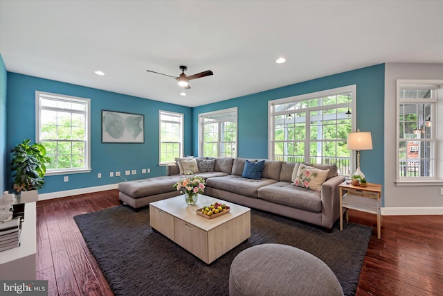 226 Crimson Ln, Elizabethtown, PA 17022 - living room with baseboards, dark wood-style flooring, healthy amount of natural light, and recessed lighting