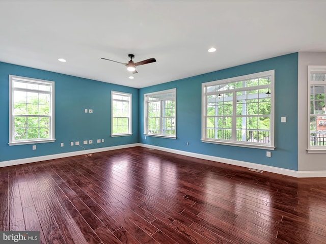 226 Crimson Ln, Elizabethtown, PA 17022 - empty room featuring plenty of natural light, a ceiling fan, hardwood / wood-style flooring, baseboards, and recessed lighting