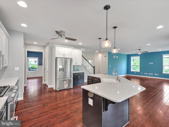 226 Crimson Ln, Elizabethtown, PA 17022 - kitchen with premium appliances, ceiling fan, a sink, baseboards, and recessed lighting