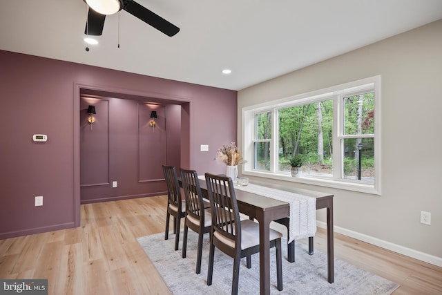 702 Lupin St, Browns Mills, NJ 08015 - dining space with light wood finished floors, baseboards, and ceiling fan