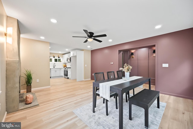 702 Lupin St, Browns Mills, NJ 08015 - dining room with ceiling fan, light wood-type flooring, baseboards, and recessed lighting