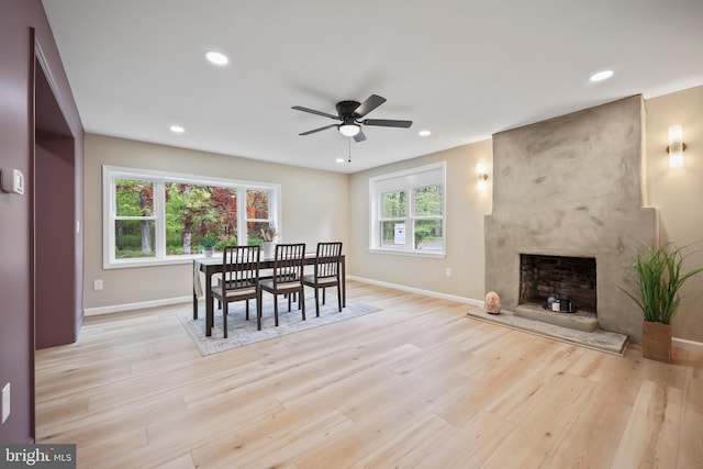 702 Lupin St, Browns Mills, NJ 08015 - dining space featuring a ceiling fan, baseboards, light wood-type flooring, and recessed lighting