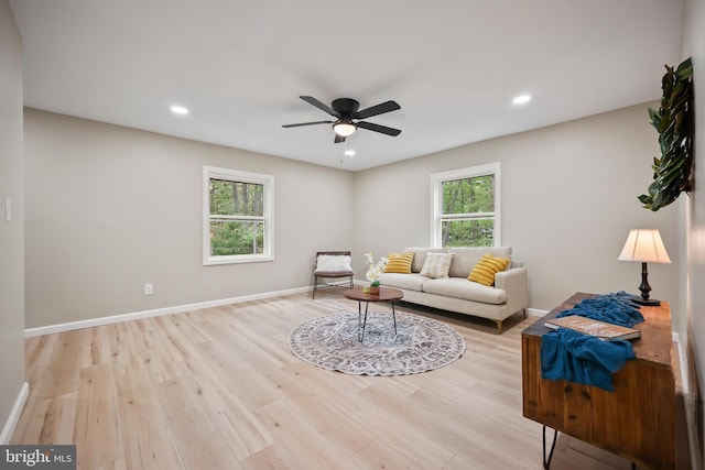 702 Lupin St, Browns Mills, NJ 08015 - living room with light wood-style flooring, ceiling fan, recessed lighting, and baseboards