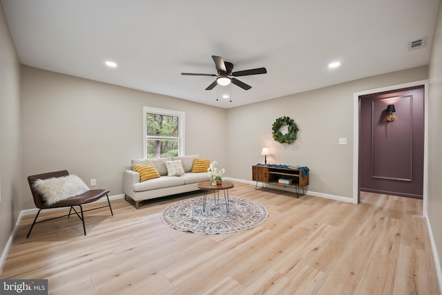 702 Lupin St, Browns Mills, NJ 08015 - living room with ceiling fan, light wood-type flooring, baseboards, and recessed lighting