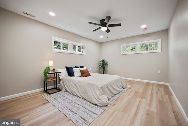702 Lupin St, Browns Mills, NJ 08015 - bedroom with light wood-style flooring, baseboards, recessed lighting, and ceiling fan