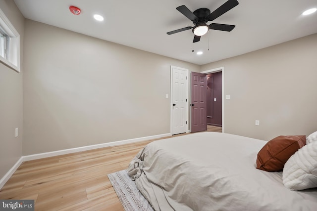 702 Lupin St, Browns Mills, NJ 08015 - bedroom with light wood-style floors, baseboards, recessed lighting, and ceiling fan