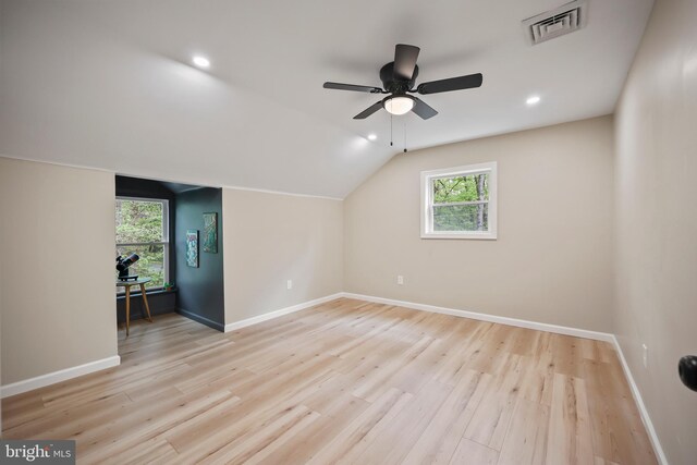 702 Lupin St, Browns Mills, NJ 08015 - bonus room with baseboards, light wood-style floors, ceiling fan, recessed lighting, and lofted ceiling