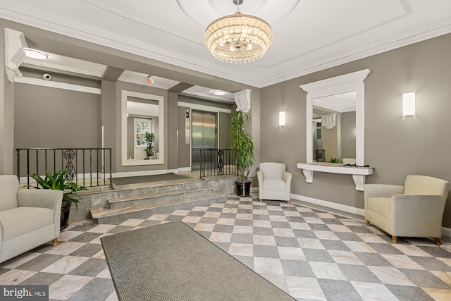 building lobby with ornamental molding
